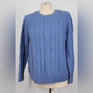 LL Bean Large Blue/Purple 100% Cotton Cable Knit Crew Neck Pullover Sweater
